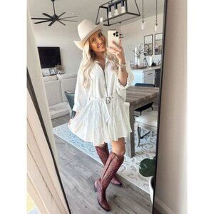 FREE PEOPLE Sachi Long Sleeve Ruffle Minidress in Ivory Size Large NWT